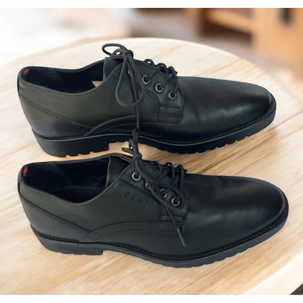 DKNY Men's Jason Lace Up Oxfords Black Leather Size 7.5 M Shoes EUC